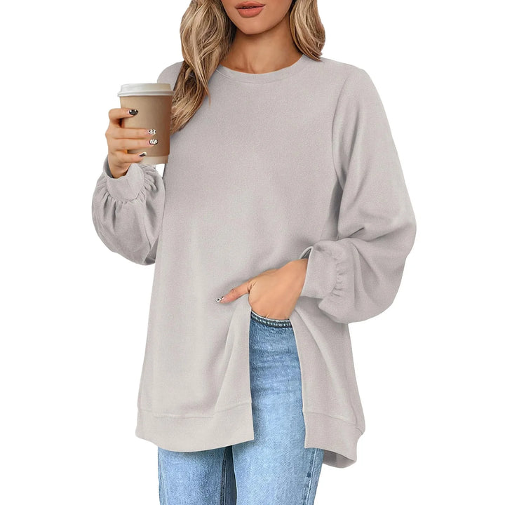 Harajuku Style Solid Color Fashion Round Neck Button Split Sweatshirt Basic Streetwear Loose Long Sleeve Top For Girls