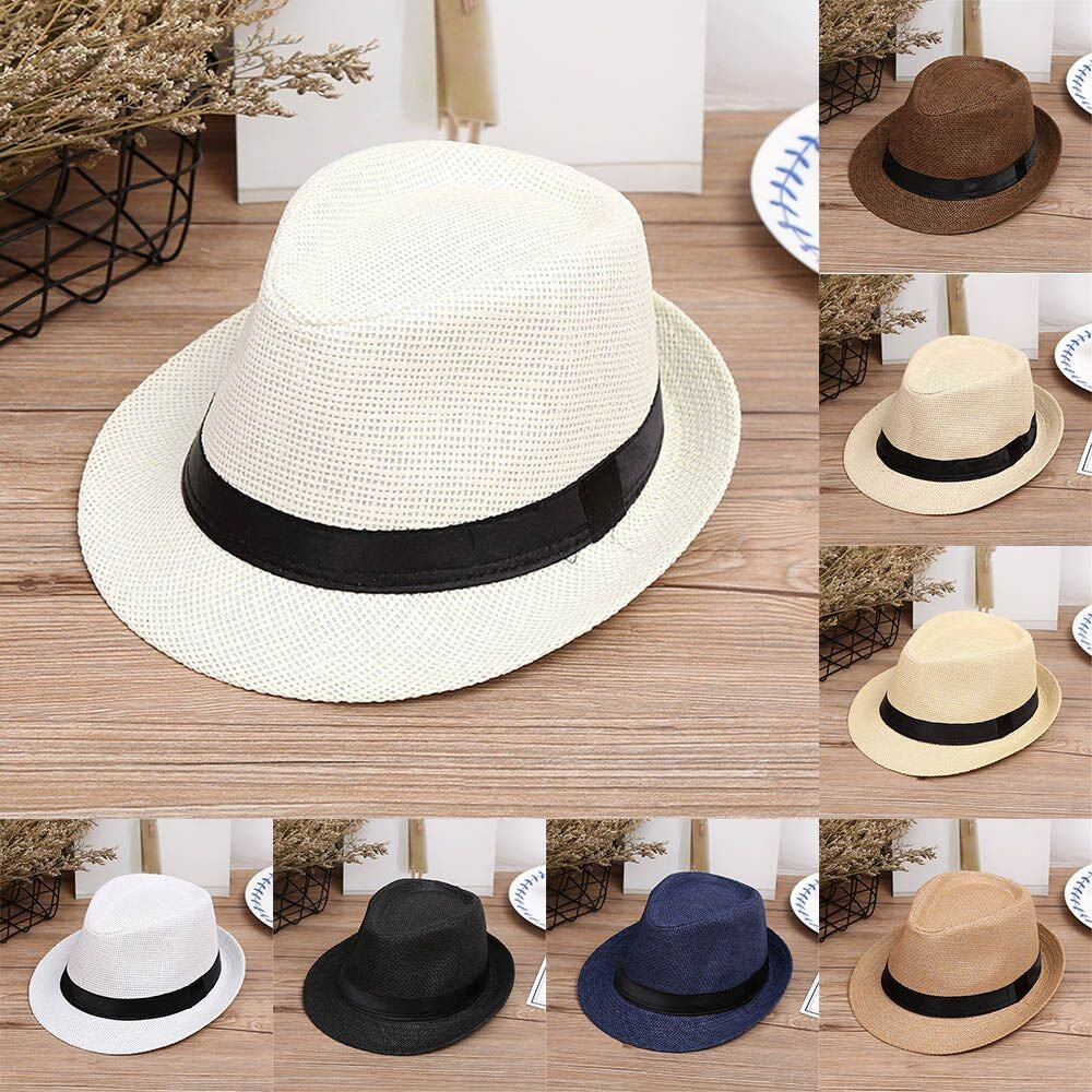 Children Kids Summer Beach Straw Hat Girls Boys Sunhat Jazz Panama Trilby Fedora Hat Gangster Cap Outdoor Breathable Hats кепка