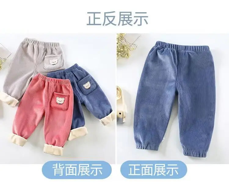 Winter Kids Girls Leggings Cotton Fleece Lined Pants Children Plus Velvet Warm Trousers Toddler Cartoon Thick Tights Baby Pants