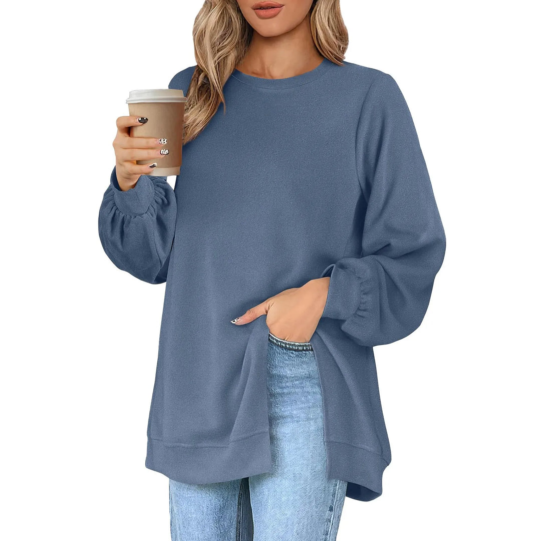 Harajuku Style Solid Color Fashion Round Neck Button Split Sweatshirt Basic Streetwear Loose Long Sleeve Top For Girls