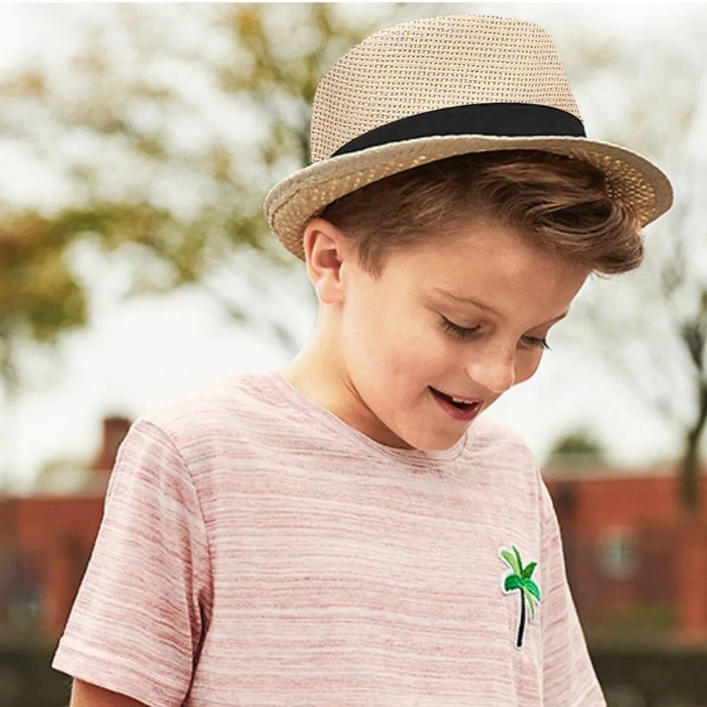 Children Kids Summer Beach Straw Hat Girls Boys Sunhat Jazz Panama Trilby Fedora Hat Gangster Cap Outdoor Breathable Hats кепка