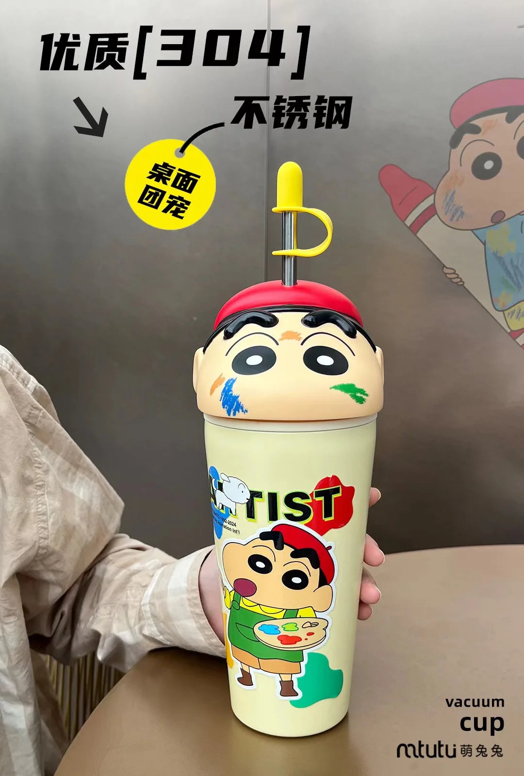 Kawaii Crayon Shin-chan Thermos Mug Food Grade Material Stainless Steel Mug Easy to Carry Cartoon Children's Straw Mug Gifts