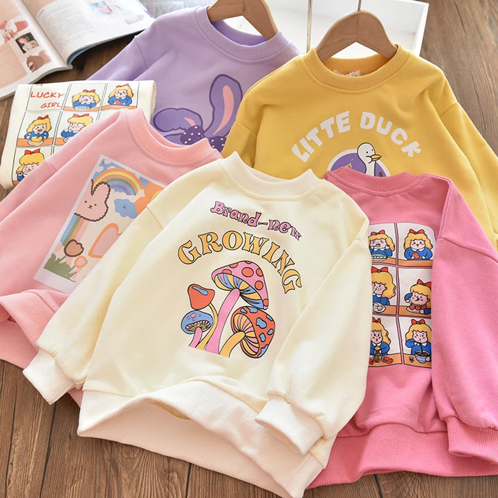 Girls Cartoon Cute Casual Round Neck Hoodie Childrens Girls Clothing For Autumn Cotton Versatile Fashion Kids Girl Pullover Top