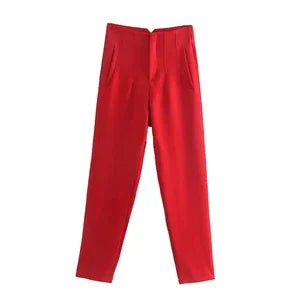 Women Elegant Solid Pencil Pants High Waist Casual Pants