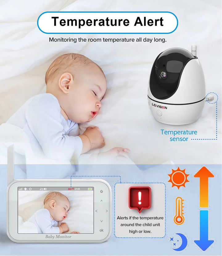 LS VISION 4.3 Inch Video Baby Monitor With Pan Tilt Camera 2.4G Wireless Two Way Audio Night Vision Security Cameras Babysitter