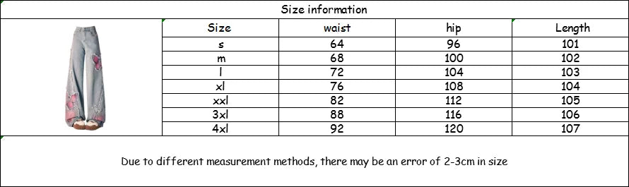 American Tie-dye Butterfly Embroidery Raw-edge Jeans for Women Fashion Street Hot Girl Wide Leg Pants Y2k Loose Mopping Pants