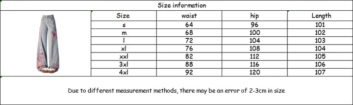 American Tie-dye Butterfly Embroidery Raw-edge Jeans for Women Fashion Street Hot Girl Wide Leg Pants Y2k Loose Mopping Pants