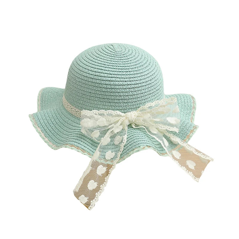 Pudcoco Infant Girl Summer Straw Hat and Bag Set Lace Bow Wide Brim Cap with Shoulder Bag for Beach