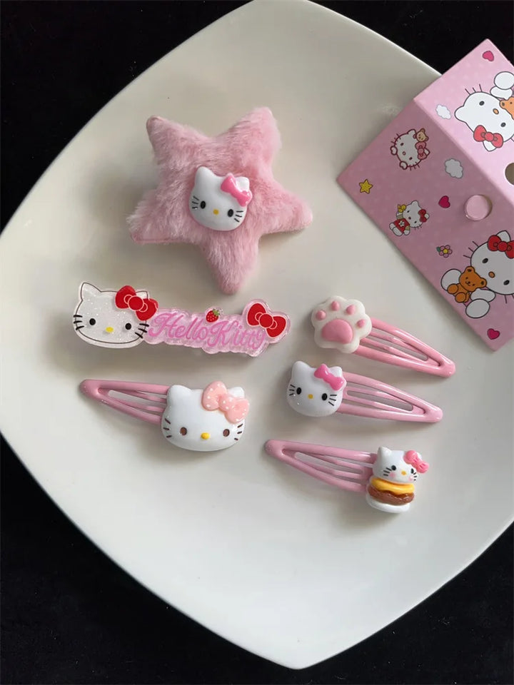 New Kawaii Cartoon Sanrio Hello Kitty Hairpin Set Gift Sweet Cute Princess Hello Kitty Hairpin Set Bb Clip Bangs Clip