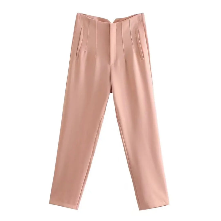 Women Elegant Solid Pencil Pants High Waist Casual Pants