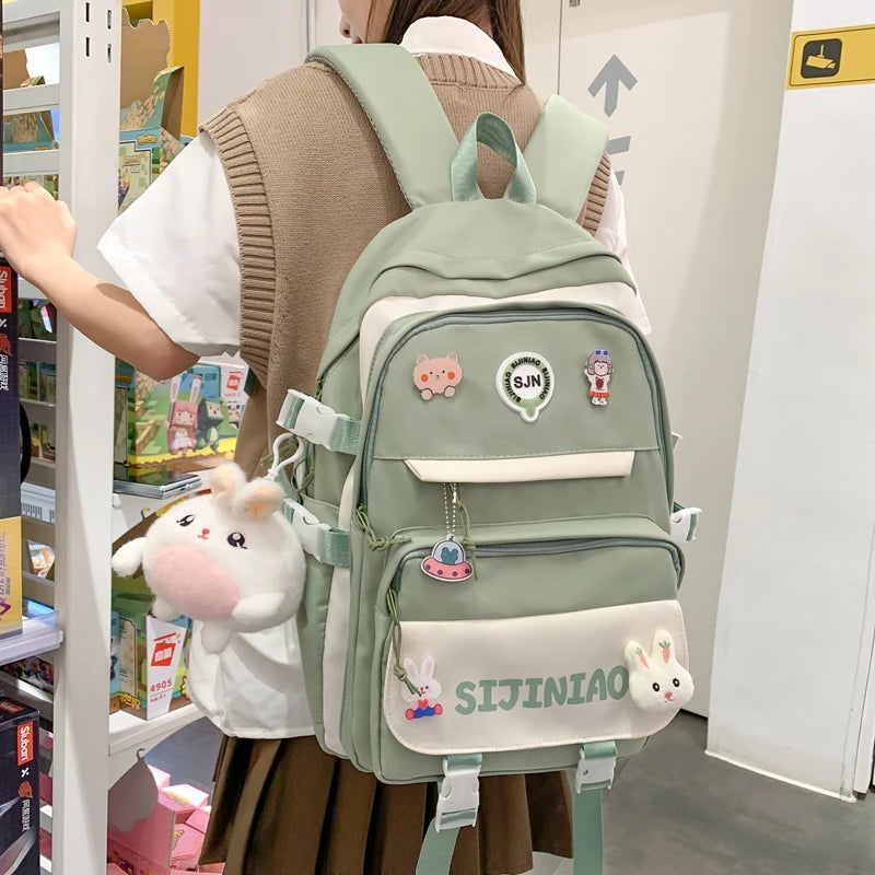 Girl Pink Harajuku Kawaii Badge Book Bag Women Travel School Bags Female Cute Nylon Laptop College Backpack Lady Student Fashion