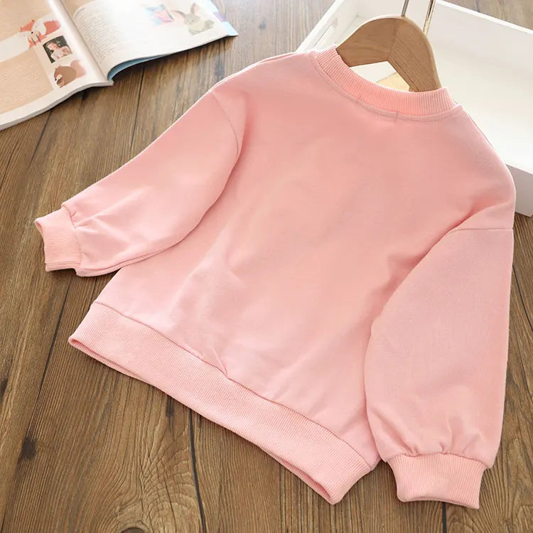 Girls Cartoon Cute Casual Round Neck Hoodie Childrens Girls Clothing For Autumn Cotton Versatile Fashion Kids Girl Pullover Top