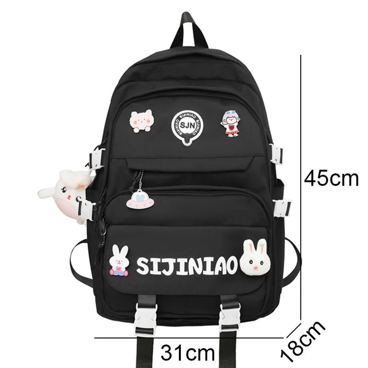 Girl Pink Harajuku Kawaii Badge Book Bag Women Travel School Bags Female Cute Nylon Laptop College Backpack Lady Student Fashion