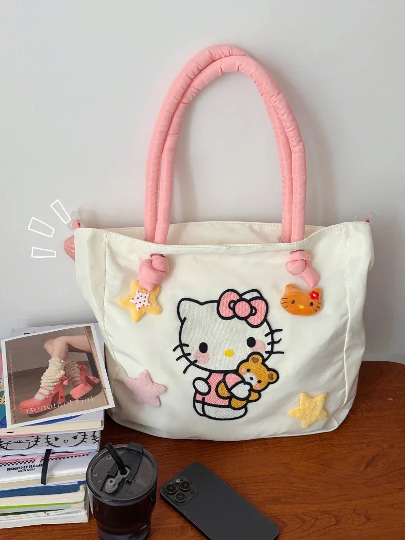 Kawaii Hello Kitty Y2K Fashion Soft Shoulder Bags Cute Cartoon Versatile Large Capacity Tote Handbags Birthday Gifts Girls Women