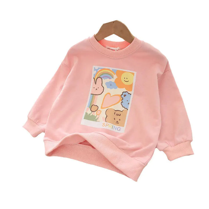 Girls Cartoon Cute Casual Round Neck Hoodie Childrens Girls Clothing For Autumn Cotton Versatile Fashion Kids Girl Pullover Top