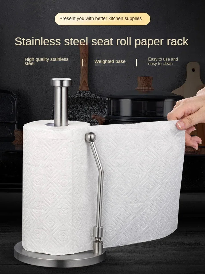 Stainless Steel Paper Towel Holder Vertical Paper Roll Holder Creative Kitchen Paper Towel Holder No Punch Cling Film Holder