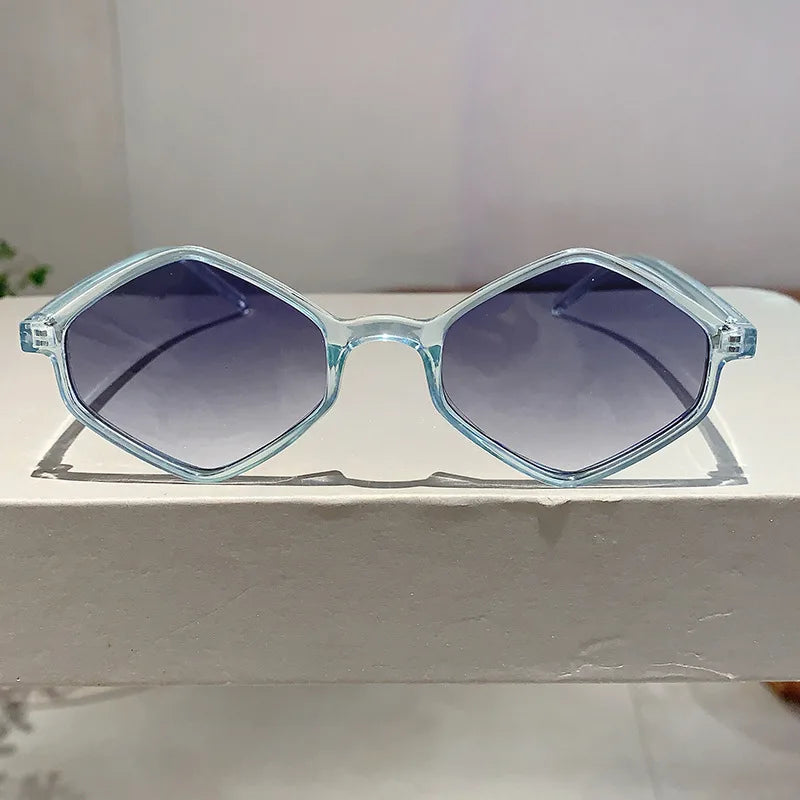 2024 Sunglasses Women Rhombus Clear Blue Sun Glasses Irregular Vintage Small Frame Goggle Uv400