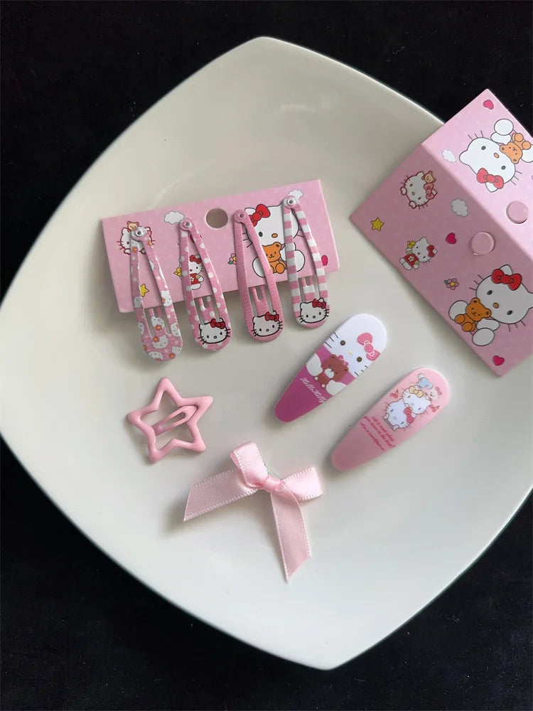 New Kawaii Cartoon Sanrio Hello Kitty Hairpin Set Gift Sweet Cute Princess Hello Kitty Hairpin Set Bb Clip Bangs Clip