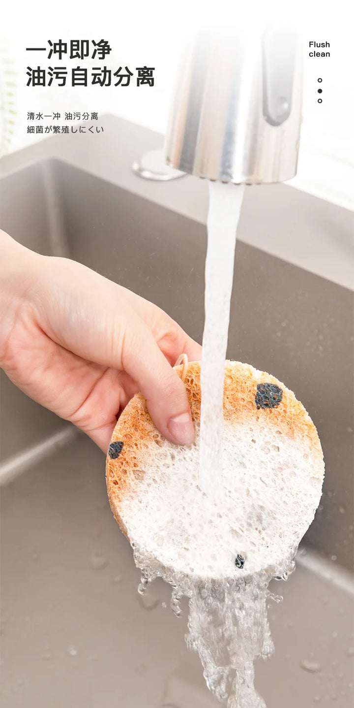 1pcs Compressed Sponge Brush Dishwashing Wood Pulp Wipe Oil Stains Add Foam Rag Household Cleaning Tools Hanging Rope Storage