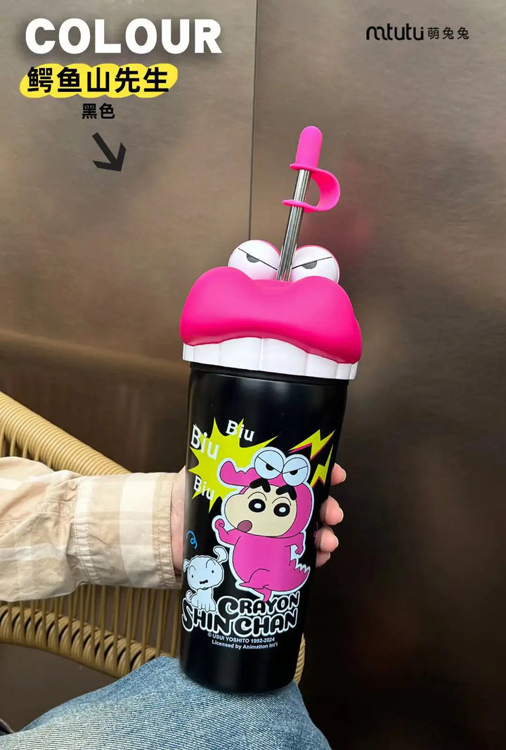 Kawaii Crayon Shin-chan Thermos Mug Food Grade Material Stainless Steel Mug Easy to Carry Cartoon Children's Straw Mug Gifts