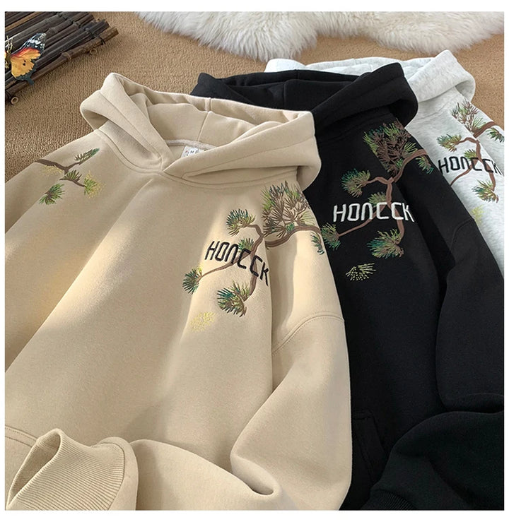 Retro Men Hoodies Letter Embroidered Oversized Hoodie Fashion Loose Pullover Hip Hop Hooded Sweatshirt Man Women Clothing