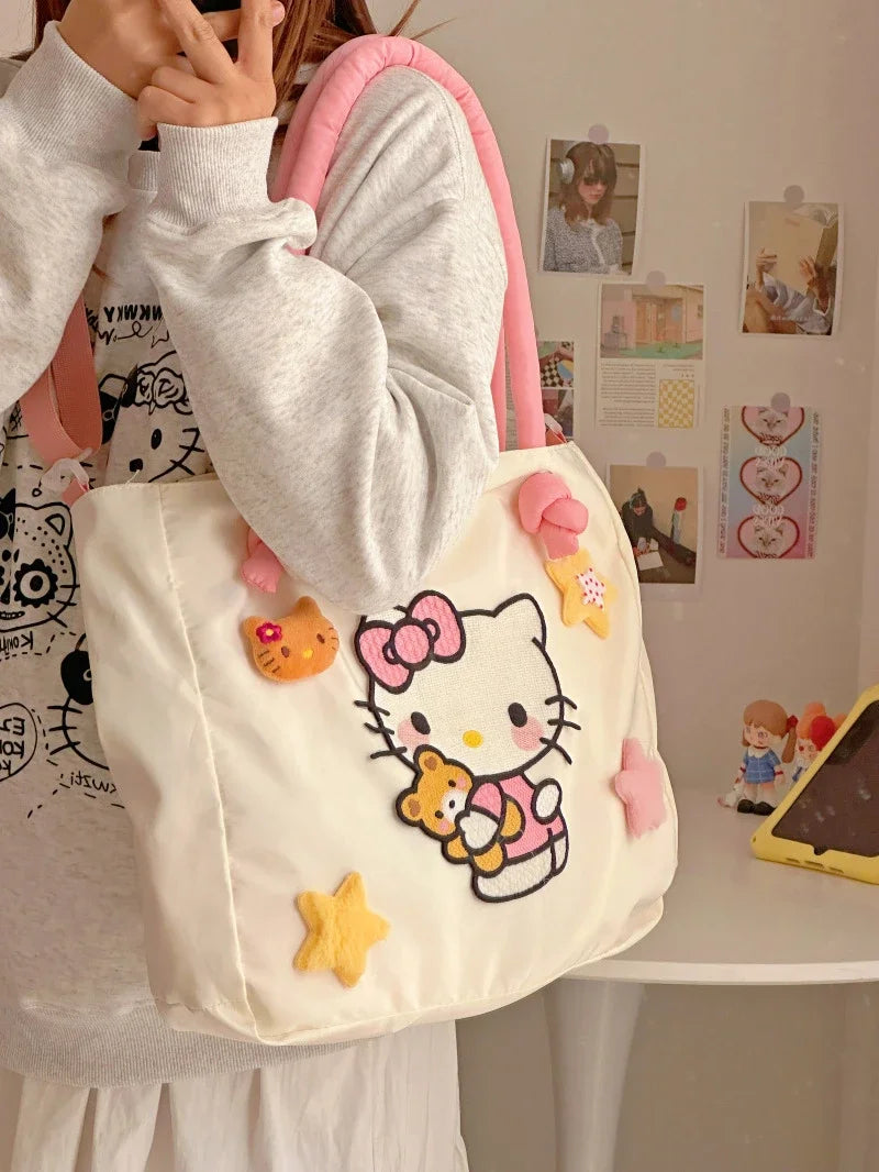 Kawaii Hello Kitty Y2K Fashion Soft Shoulder Bags Cute Cartoon Versatile Large Capacity Tote Handbags Birthday Gifts Girls Women