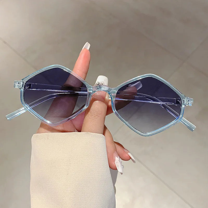 2024 Sunglasses Women Rhombus Clear Blue Sun Glasses Irregular Vintage Small Frame Goggle Uv400