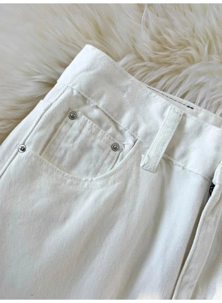 White Wide Leg Denim Pants for Women 2024 New Fashion High Waist Straight Loose Trousers Female Solid Slim Jeans Size S-5XL