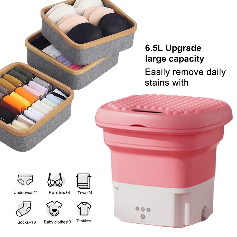 Portable Foldable Washing Machine US Plug Compact Size Low Noise Energy-saving Sock Baby Clothes Mini Washer Bathroom Supplies