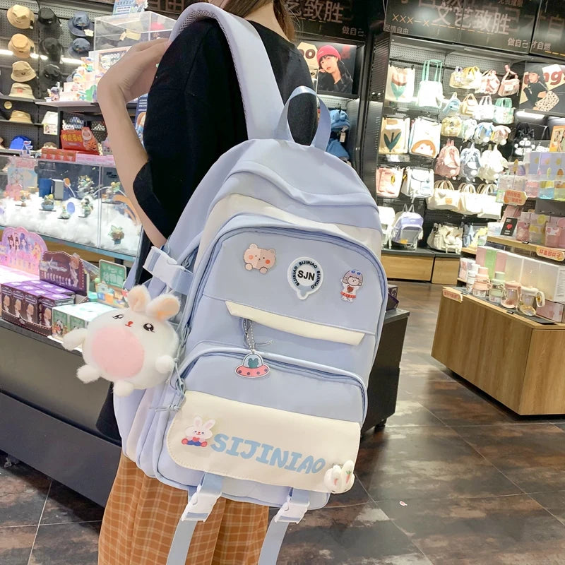 Girl Pink Harajuku Kawaii Badge Book Bag Women Travel School Bags Female Cute Nylon Laptop College Backpack Lady Student Fashion