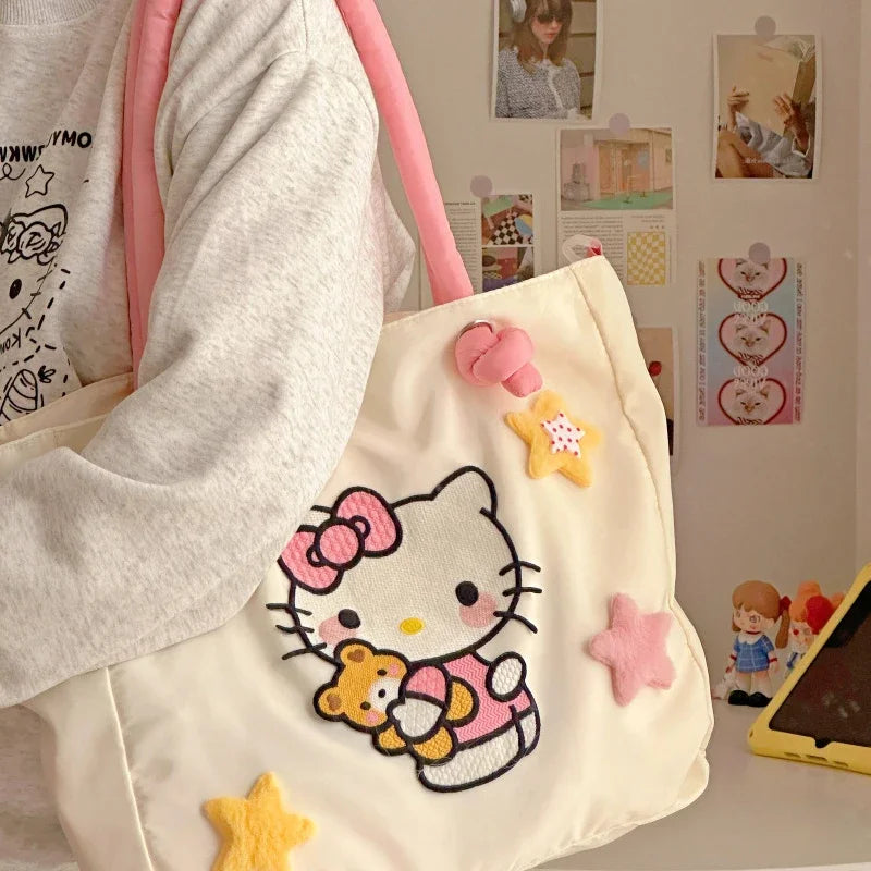 Kawaii Hello Kitty Y2K Fashion Soft Shoulder Bags Cute Cartoon Versatile Large Capacity Tote Handbags Birthday Gifts Girls Women