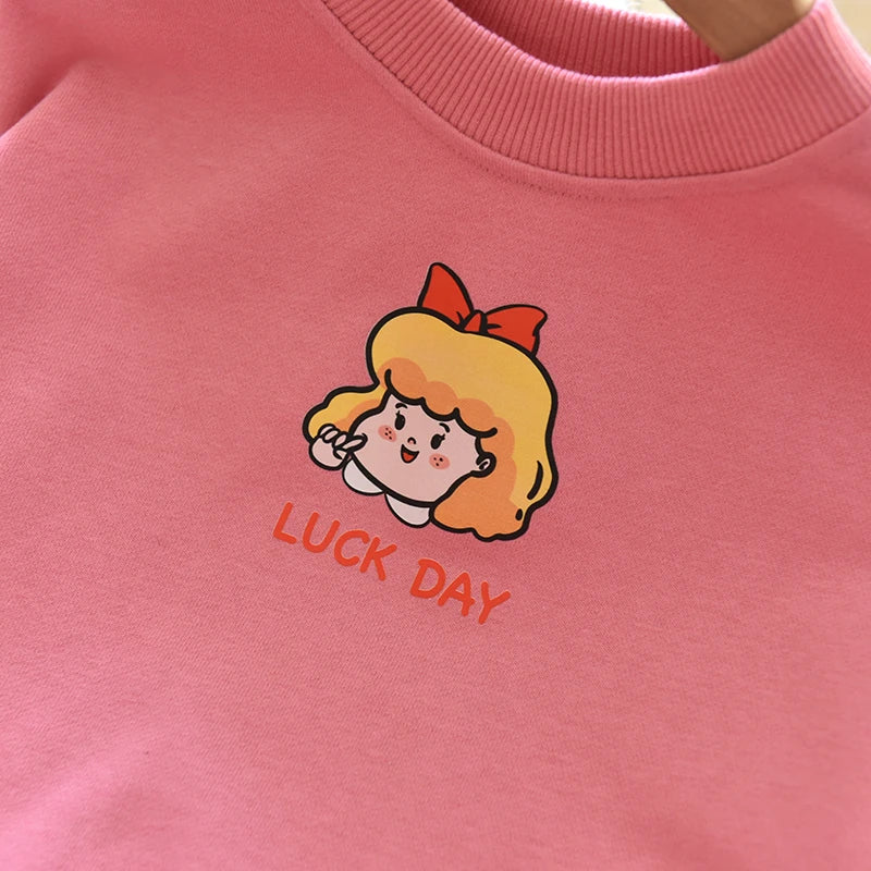 Girls Cartoon Cute Casual Round Neck Hoodie Childrens Girls Clothing For Autumn Cotton Versatile Fashion Kids Girl Pullover Top