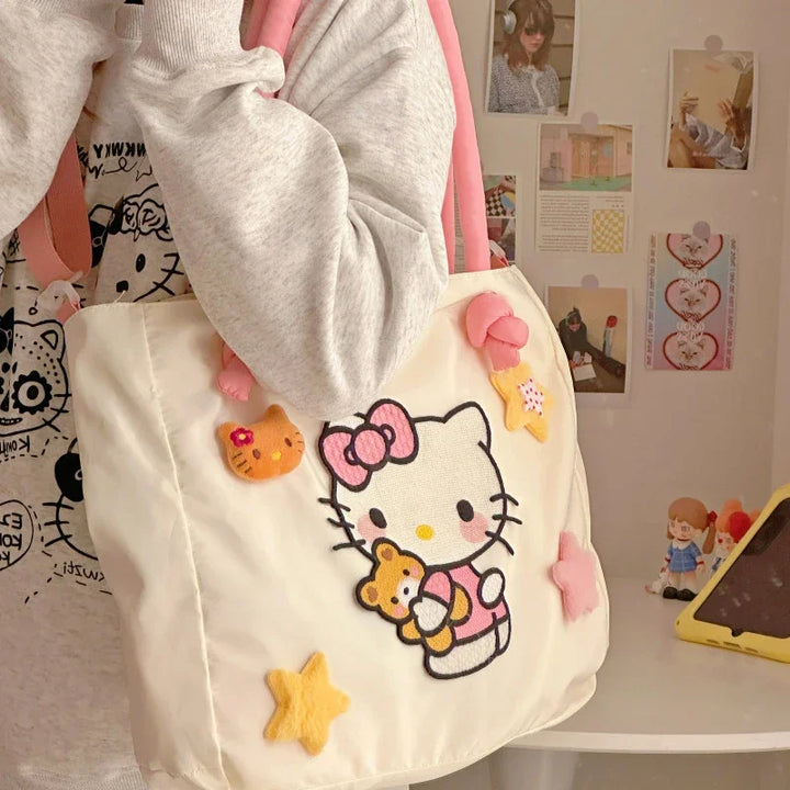 Kawaii Hello Kitty Y2K Fashion Soft Shoulder Bags Cute Cartoon Versatile Large Capacity Tote Handbags Birthday Gifts Girls Women