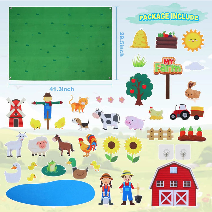 Felt Story Board Set Toy for kids Farm Animals Preschool Education Early Learning Interactive Play Mat Wall Hanging Gift for To