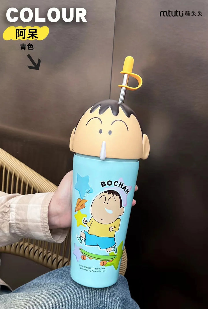 Kawaii Crayon Shin-chan Thermos Mug Food Grade Material Stainless Steel Mug Easy to Carry Cartoon Children's Straw Mug Gifts