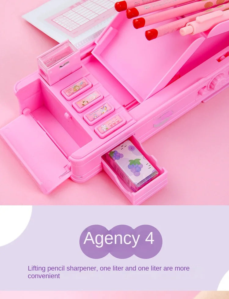 Multi Functional Stationery Box Smart Female Password Lock High Tech Pencil Case  Mechanism Bilayer Girls School Students