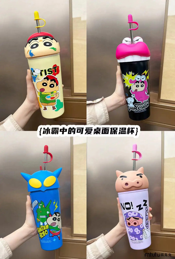 Kawaii Crayon Shin-chan Thermos Mug Food Grade Material Stainless Steel Mug Easy to Carry Cartoon Children's Straw Mug Gifts