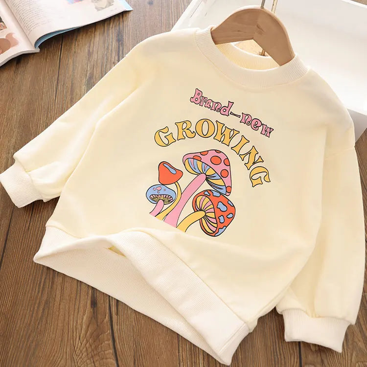 Girls Cartoon Cute Casual Round Neck Hoodie Childrens Girls Clothing For Autumn Cotton Versatile Fashion Kids Girl Pullover Top