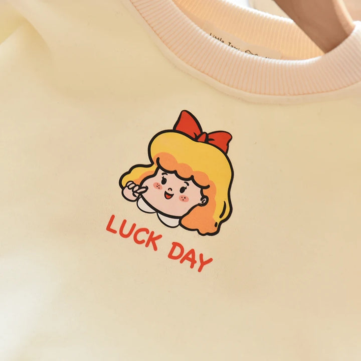 Girls Cartoon Cute Casual Round Neck Hoodie Childrens Girls Clothing For Autumn Cotton Versatile Fashion Kids Girl Pullover Top