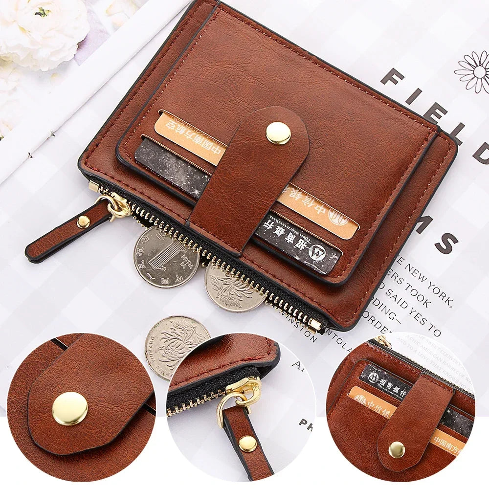 Men Fashion Credit ID Card Holder Wallet Male Slim Leather Wallets with Coin Pocket Luxury Brand Designer Brown Business Purse