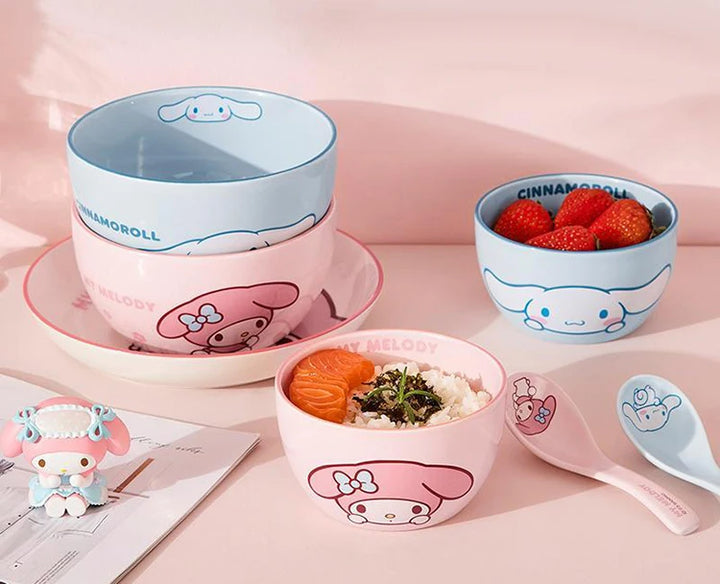 MINISO Sanrio Tableware Cinnamoroll Bowl Spoon Plate Children's Cute Ceramic Tableware Kitchen Utensil Set Food Storage Gifts