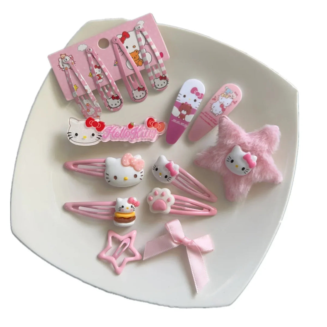 New Kawaii Cartoon Sanrio Hello Kitty Hairpin Set Gift Sweet Cute Princess Hello Kitty Hairpin Set Bb Clip Bangs Clip