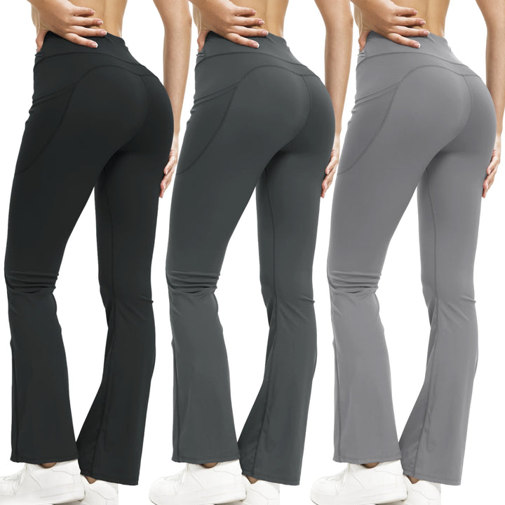 Women Flare Leggings High Waist Wide Leg Yoga Pants With Pocket Seamless