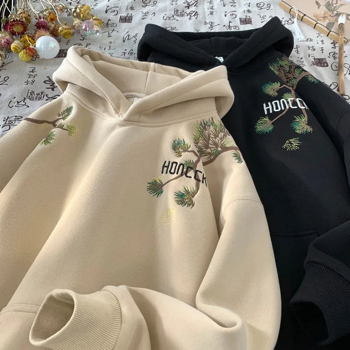 Retro Men Hoodies Letter Embroidered Oversized Hoodie Fashion Loose Pullover Hip Hop Hooded Sweatshirt Man Women Clothing