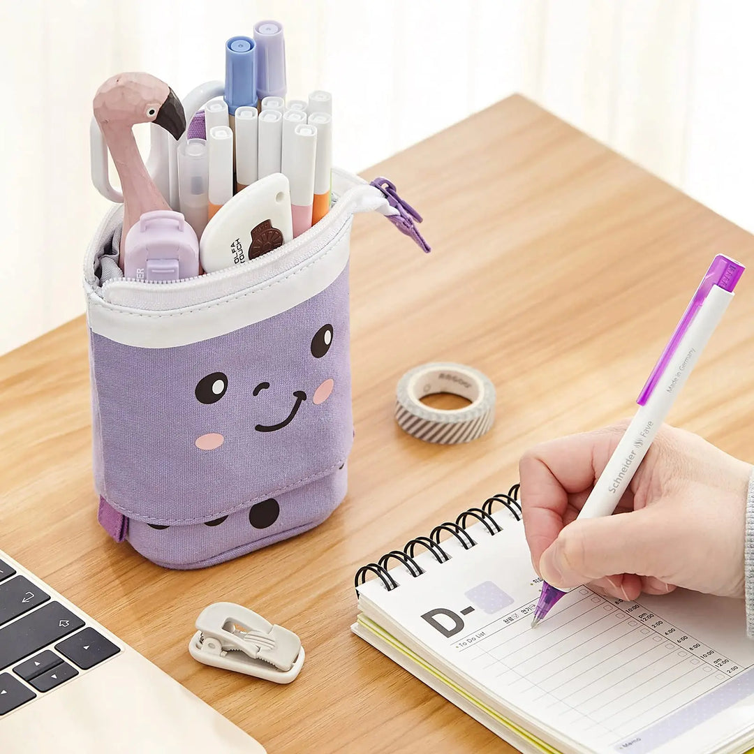 Standing Milk Tea Pencil Case Cute Telescopic Pen Holder Stationery Pouch Pen Box for School Students Office Supplies Pencil Bag