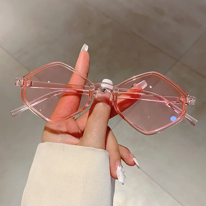 2024 Sunglasses Women Rhombus Clear Blue Sun Glasses Irregular Vintage Small Frame Goggle Uv400