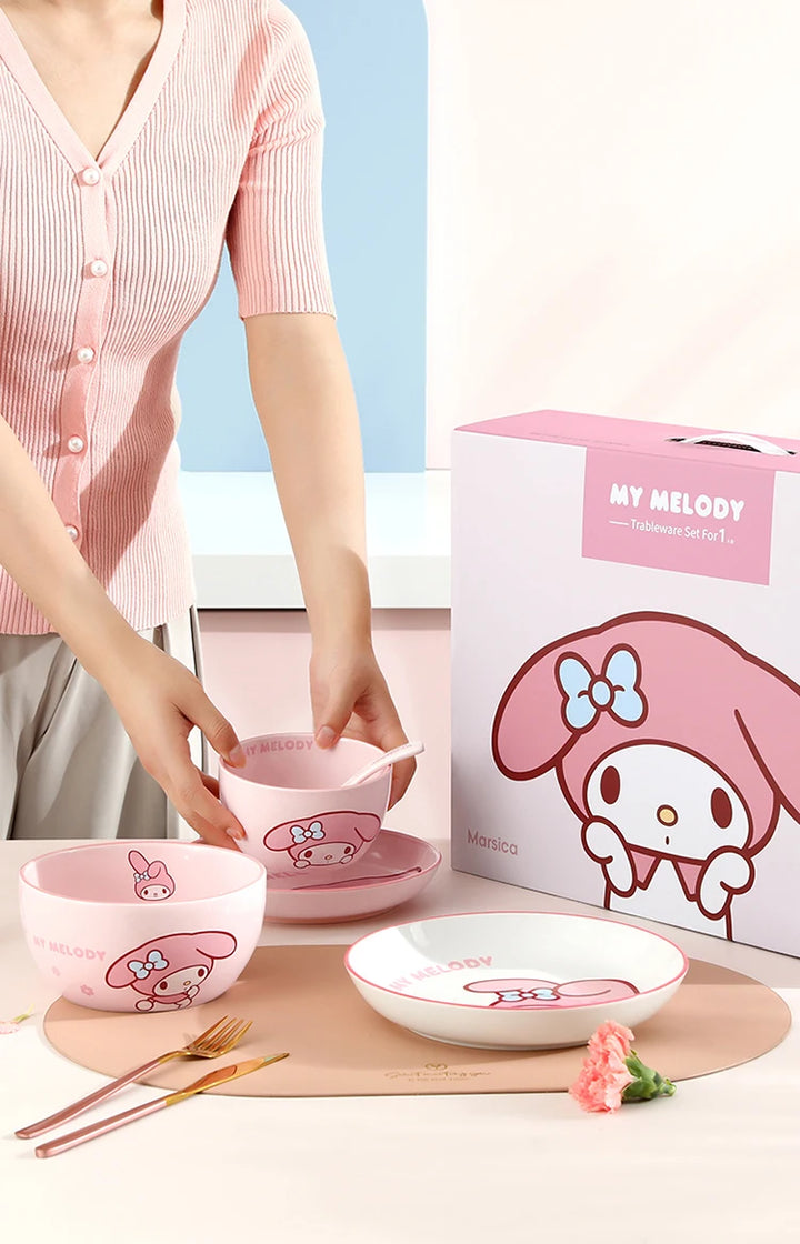 MINISO Sanrio Tableware Cinnamoroll Bowl Spoon Plate Children's Cute Ceramic Tableware Kitchen Utensil Set Food Storage Gifts