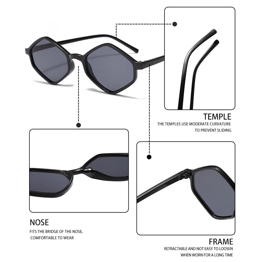 2024 Sunglasses Women Rhombus Clear Blue Sun Glasses Irregular Vintage Small Frame Goggle Uv400