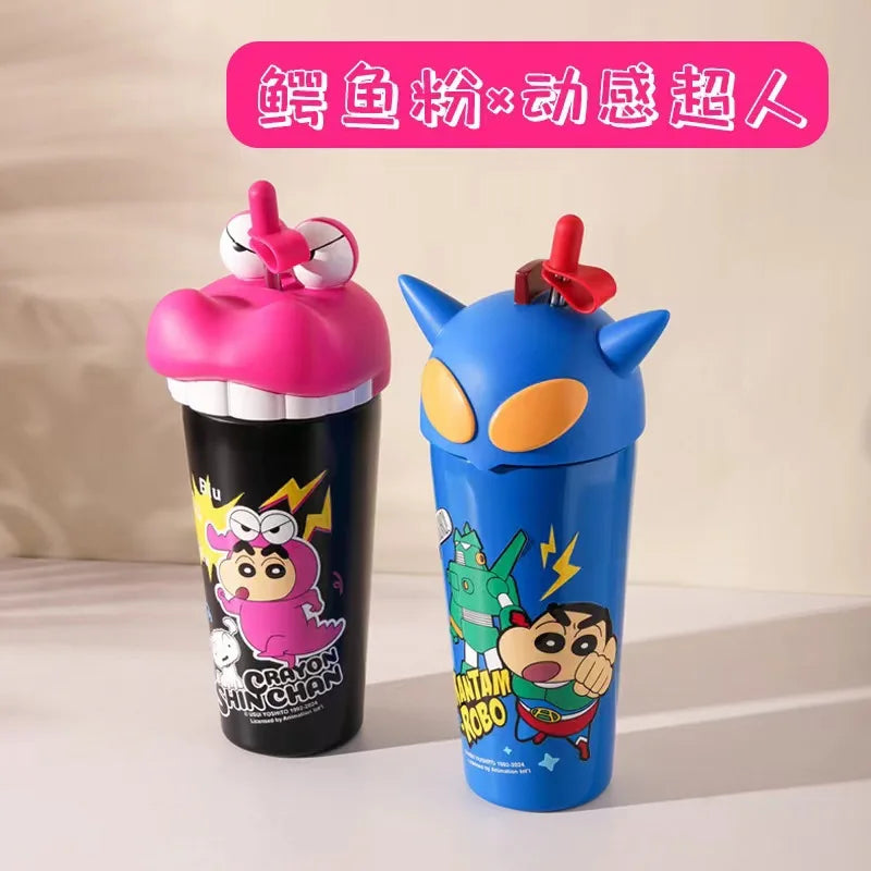 Kawaii Crayon Shin-chan Thermos Mug Food Grade Material Stainless Steel Mug Easy to Carry Cartoon Children's Straw Mug Gifts