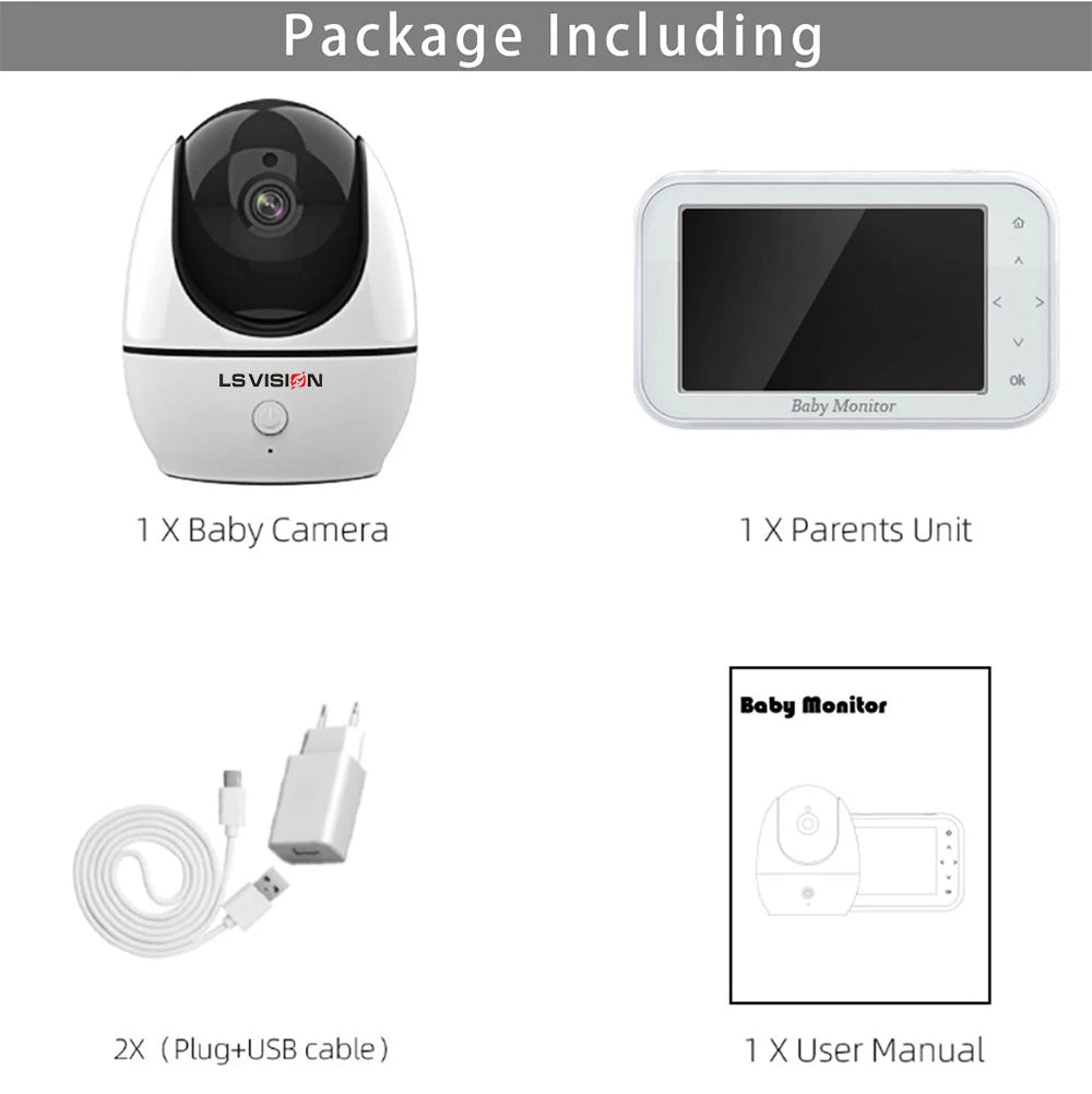 LS VISION 4.3 Inch Video Baby Monitor With Pan Tilt Camera 2.4G Wireless Two Way Audio Night Vision Security Cameras Babysitter